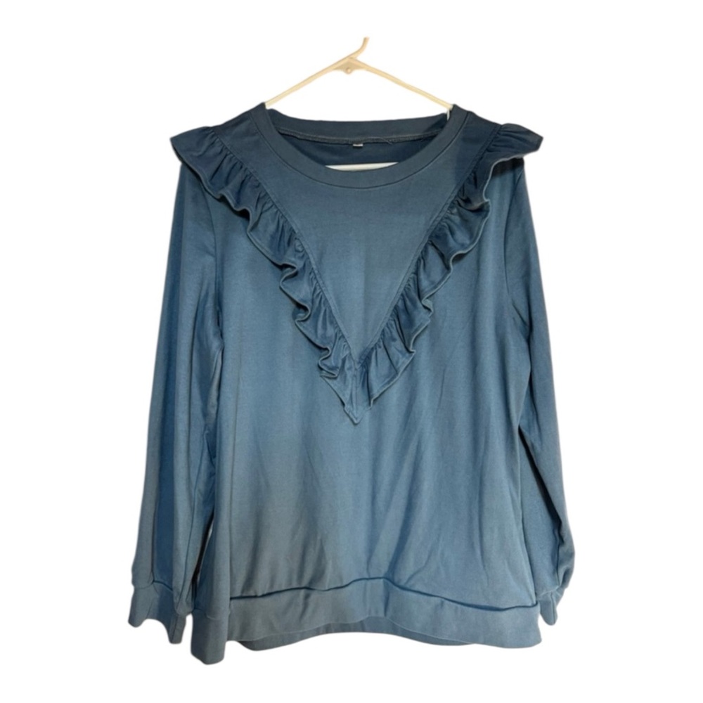 Stylish Blue Ruffled Women's Sweater